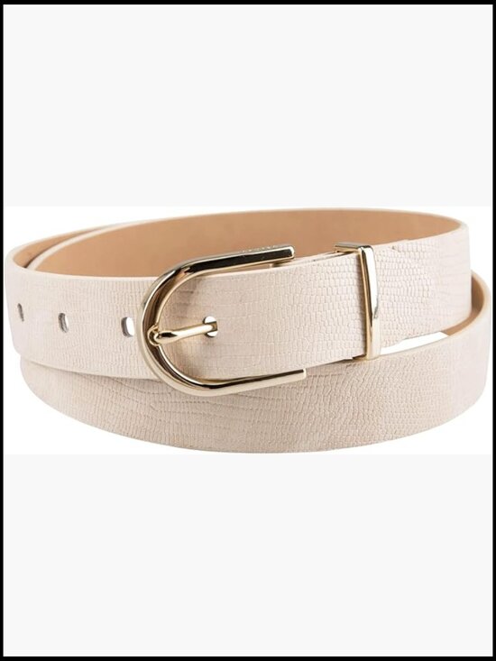 Faux Leather Casual Belt with Polished Square Buckle